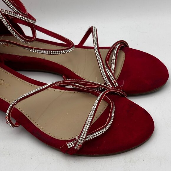 Dream Pairs Red Rhinestone Strappy Lace Up Flat Suede Sandals Womens Size 7 Zip - Picture 2 of 7